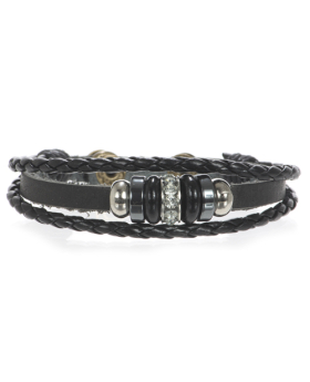 Rhinestone 3 Strand Leather Woven Bracelet