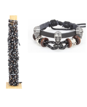 2 Row Leather Cord Skull Bracelet