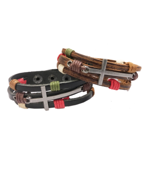 Leather Cross Bracelet