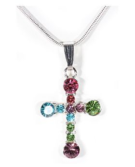 Multi Rhinestone Cross Necklace