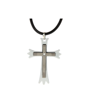 Steel Cross Leather Necklace