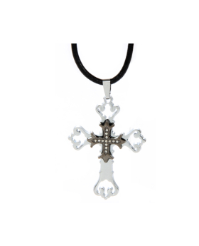 Steel Cross Leather Necklace