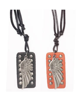 Leather Dog Tag Wing Necklace
