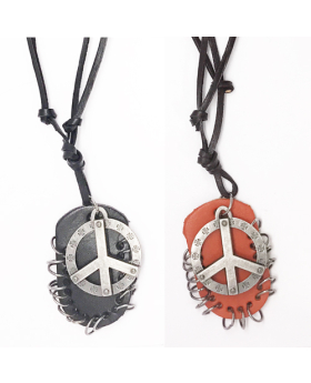 Leather Dog Tag Peace Neck