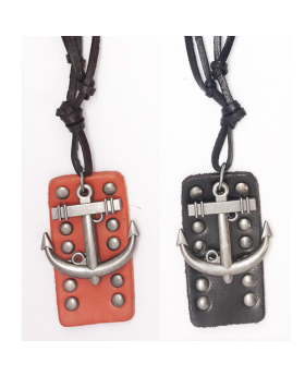 Leather Dog Tag Anchor Neck