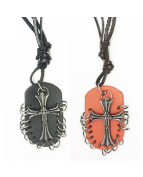 Leather Dog Tag Cross Neck