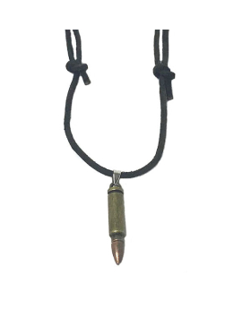 Bullet Pendant on black leather cord necklace