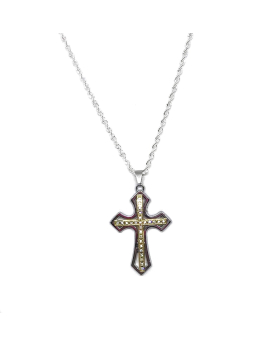 Silver rope chain with silver/gold/rhinestone cross