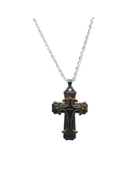 Silver/Gold/Black cross on silver rope chain necklace