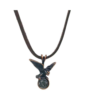Copper Eagle with small Pewter coin on leather cord necklace
