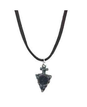 Pewter Arrowhead with small Copper Coin on leather cord necklace