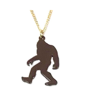 Brown solid silhouette of Big Foot on a gold chain necklace