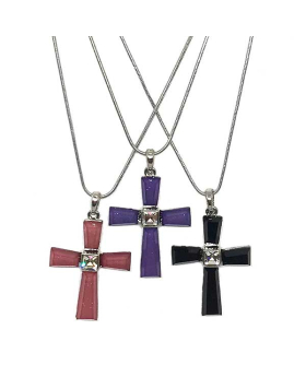  Cross with Square crystal center necklace in assorted colors