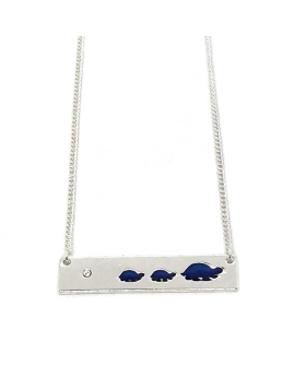 Silver bar with Mood Mom and Baby Turtles Necklace