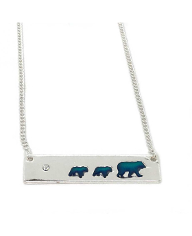 Silver bar with Mood Mom and Baby Bears Necklace