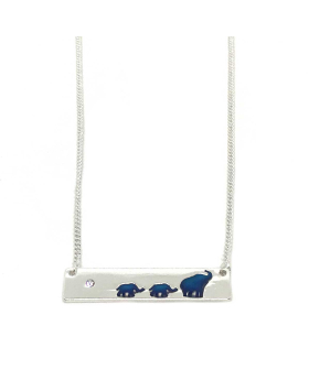 Silver bar with Mood Mom and Baby Elephants Necklace