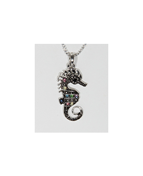 Multi Rhinestone Sea Horse Necklace