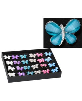 Assorted Acrylic Butterfly Rhinestones Stretch Ring