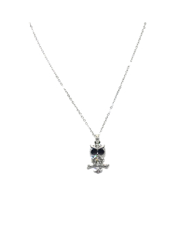 Silver and rhinestone Owl necklace