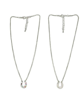 Silver Horseshoe charm Necklace with assorted crystals