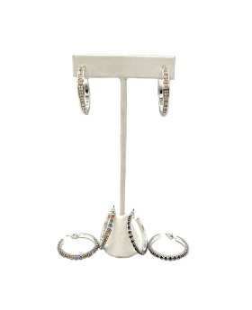 30MM Silver hoop Earrings with clear/black/multi crystals assorted