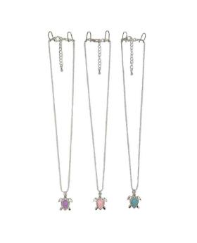 Silver Necklace with 3 assorted pastel stone and silver Turtle pendant