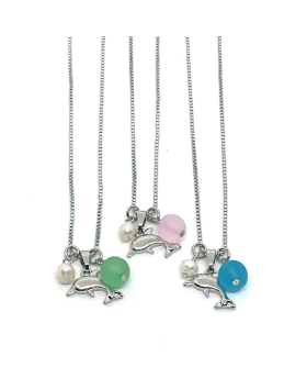 Silver Dolphin necklace with assorted glass bead and pearl