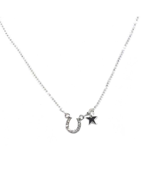 Silver Horse shoe with rhinestones and star necklace