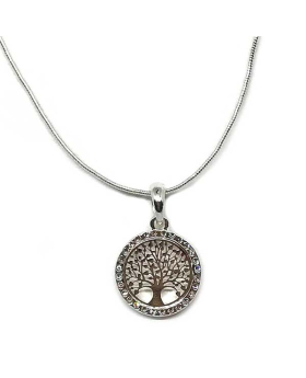 Silver rhinestone circle with tree inside necklace