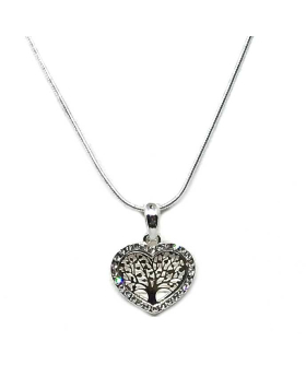 Silver and rhinestone heart with tree inside necklace