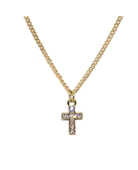 Rhinestone Cross on Gold chain necklace