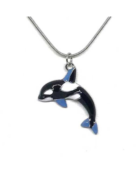 Enamel black/white/blue Killer Whale necklace