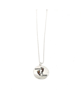 Silver Walking with Jesus Mood necklace with footprints