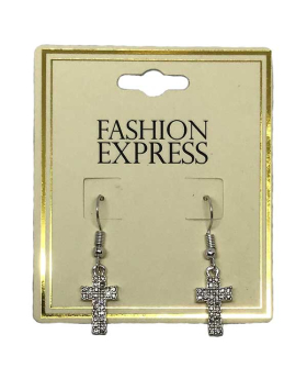 Clear rhinestone cross earrings