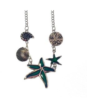 Mood Starfish with silver seashells necklace