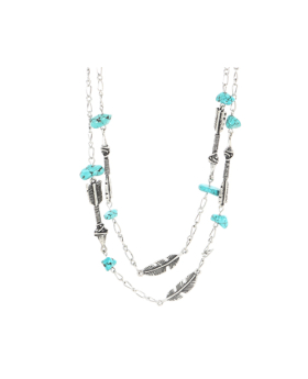 Chip Turquoise Feather Double Row Necklace