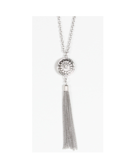 Silver Finish Tassel Rhinestone Necklace