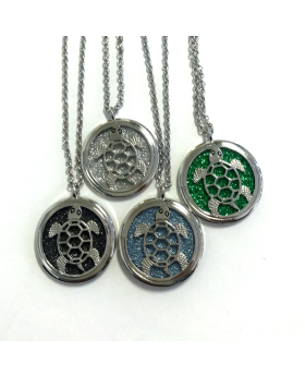 Silver Turtle on assorted round sparkle background necklace