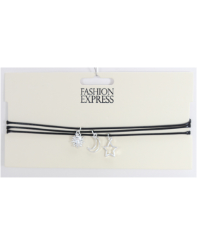 3 Black Cord Chokers w/Charms set
