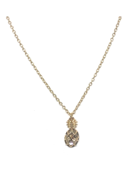 Gold Pineapple necklace with caged large rhinestone