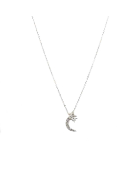Silver Moon and Star with rhinestone necklace
