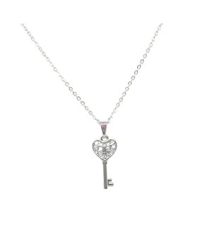 Silver rhinestone Key necklace