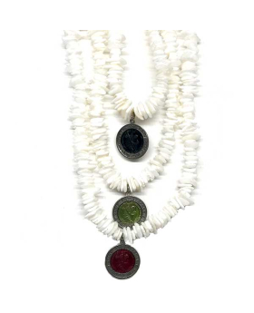 Assorted St. Christopher on irregular shaped white shell necklace