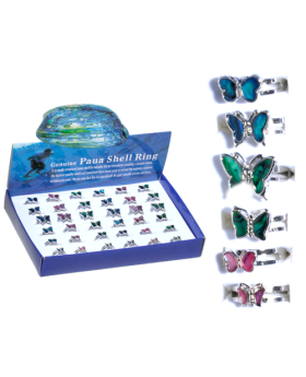Assorted Size Paua Butterfly Adjustable Ring