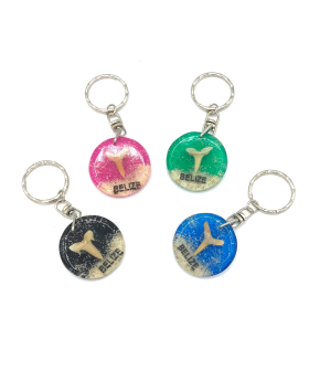 Round resin shark tooth keychain with namedrop