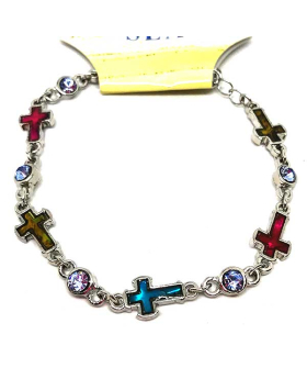 Multi Paua Cross with Rhinestones Bracelet