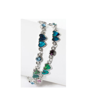 Multi Paua Double Heart with Rhinestones Bracelet
