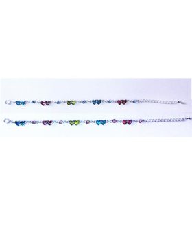 Multi Paua Double Heart with Rhinestones Bracelet