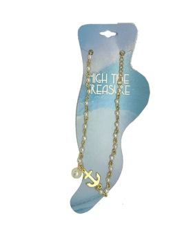 Gold Pearl Anchor Anklet