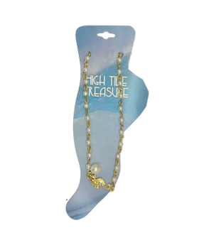 Gold Finish Pearl Anklet with Sea Horse